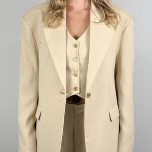 Linen blend Beige Women's Blazer Suit Jacket